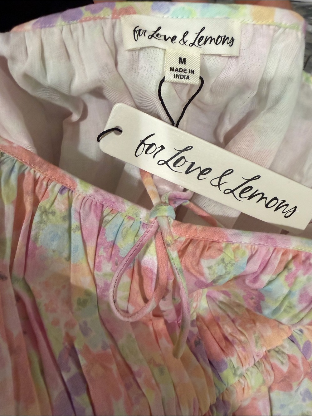 For Love & Lemons Kennedy Mini Dress Pink Floral Puff-Sleeve Babydoll Chemise - Picture 5 of 5